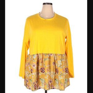 Emery Rose Long Sleeve Peplum Blouse Yellow Floral